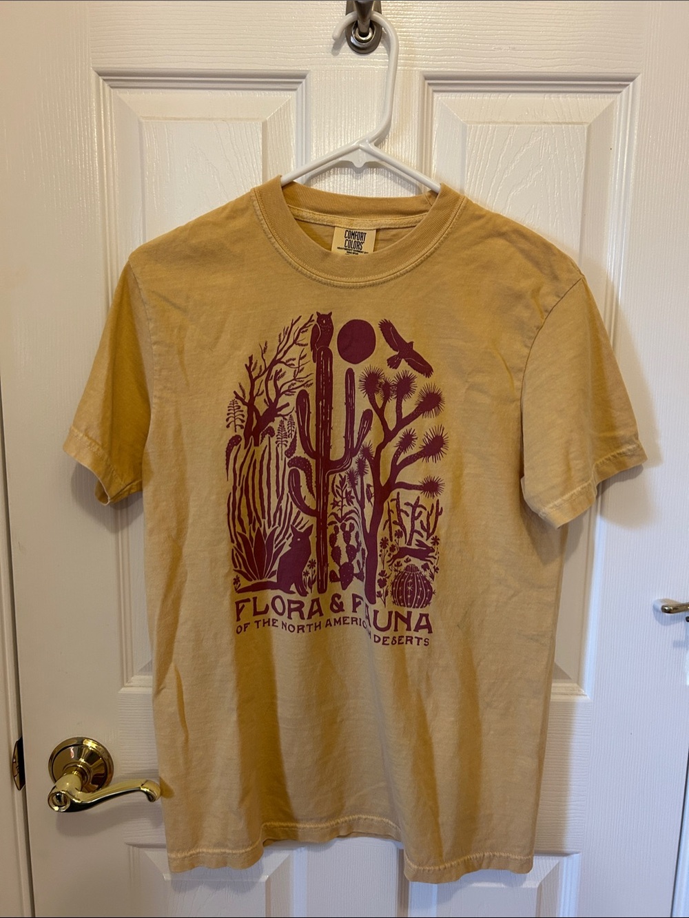 Flora & Fauna Desert Graphic T-Shirt - Tan with Maroon Print